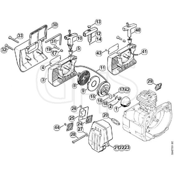 Genuine Stihl FS220 / B - Rewind starter, Muffler