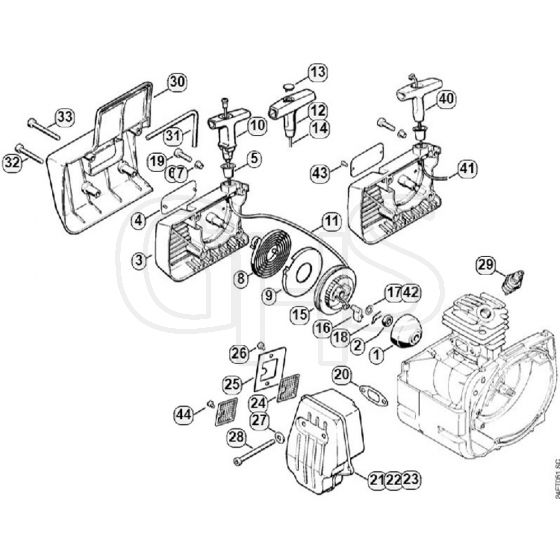 Genuine Stihl FS220 K / B - Rewind starter, Muffler