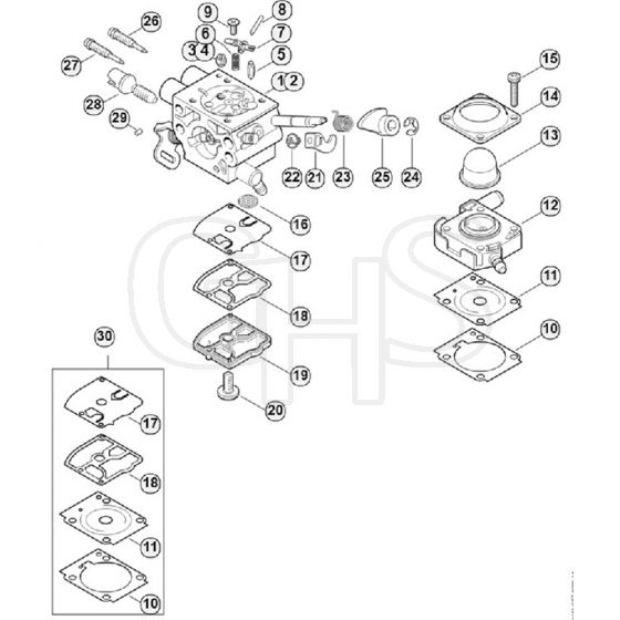 Genuine Stihl FS240 / F - Carburetor 4147/24, 4147/25