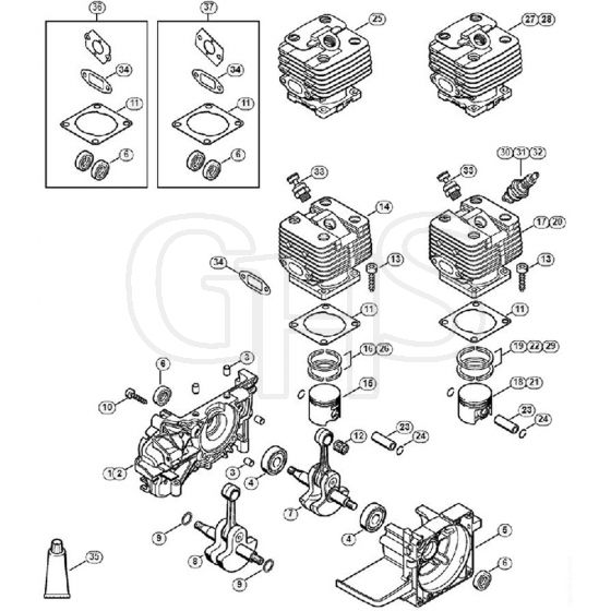 Genuine Stihl FS350 / A - Crankcase, Cylinder