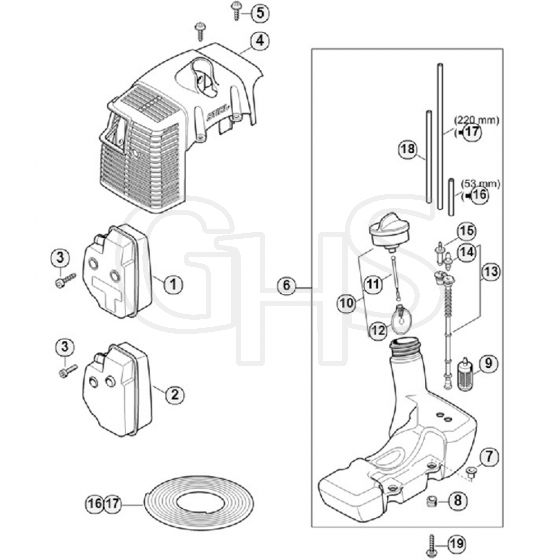 Genuine Stihl FS350 / D - Muffler, Shroud, Fuel tank