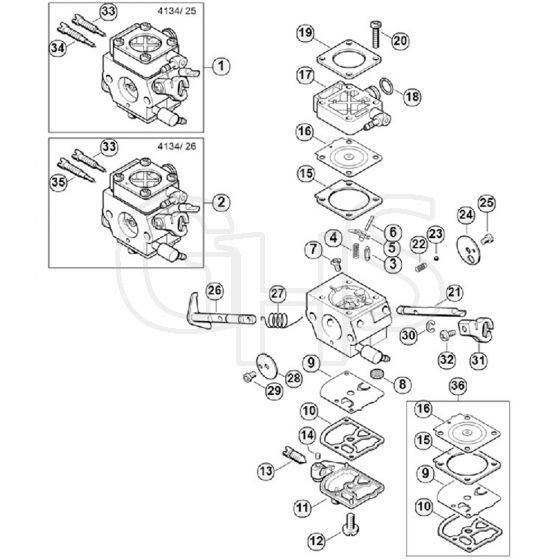 Genuine Stihl FS350 / J - Carburetor 4134/25, 4134/26