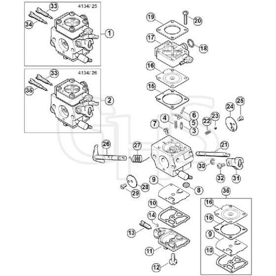 Genuine Stihl FS380 / J - Carburetor 4134/25, 4134/26