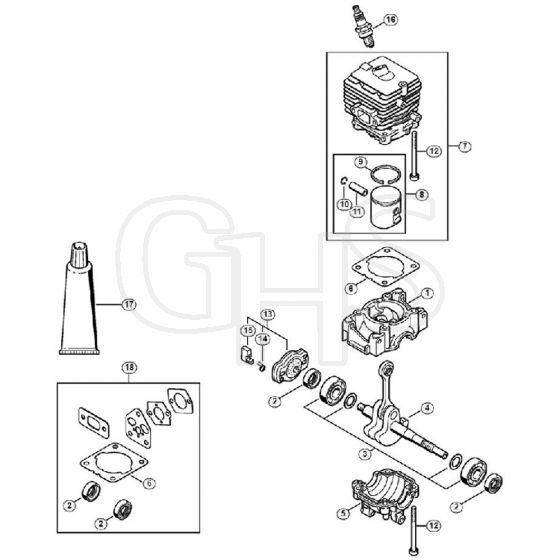 Genuine Stihl FS40 C-E / A - Crankcase, Cylinder