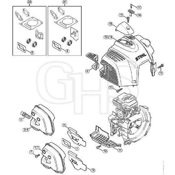 Genuine Stihl FS410 C-EM / C - Muffler, Shroud