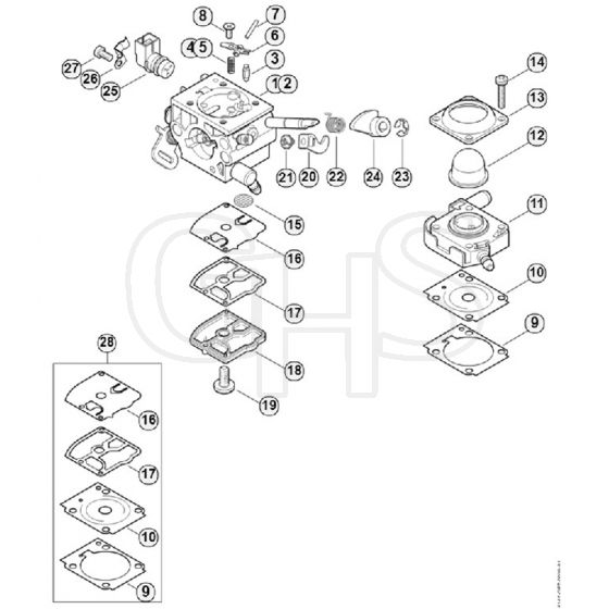 Genuine Stihl FS410 / FF - Carburetor 4147/21, 4147/22