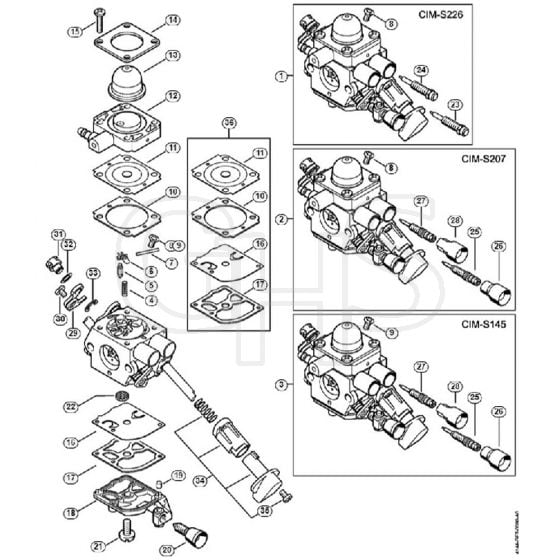 Genuine Stihl FS50-L / J - Carburetor C1M-S226, C1M-S207, C1M-S145