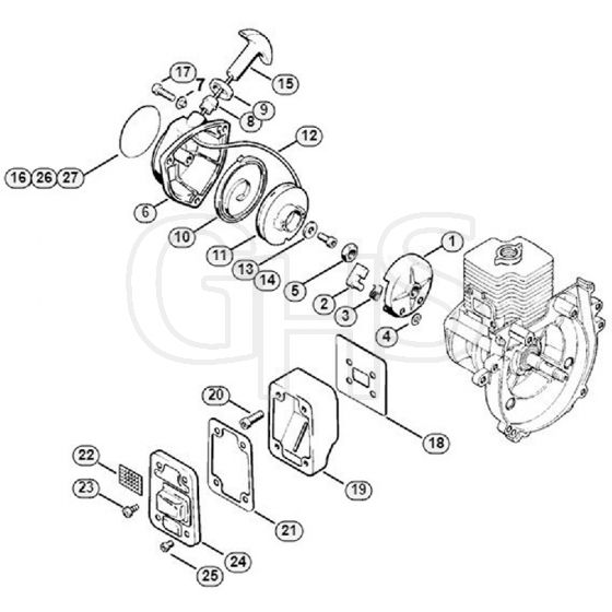 Genuine Stihl FS52 / B - Rewind starter, Muffler