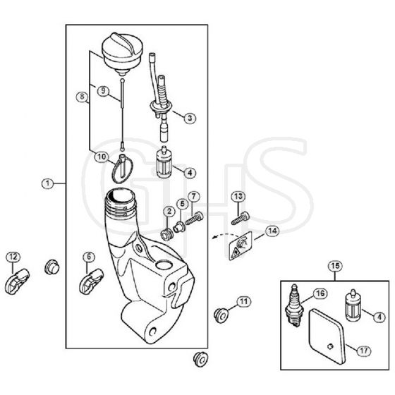 Genuine Stihl FS55 2-MIX / N - Fuel tank