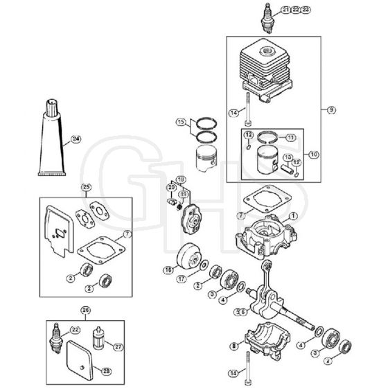 Genuine Stihl FS55 / A - Crankcase, Cylinder