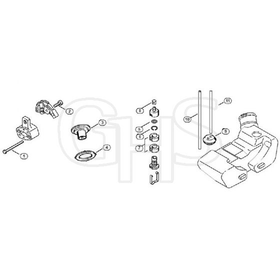Genuine Stihl FS72 / E - Air filter, Fuel tank (01.94), (53.92)