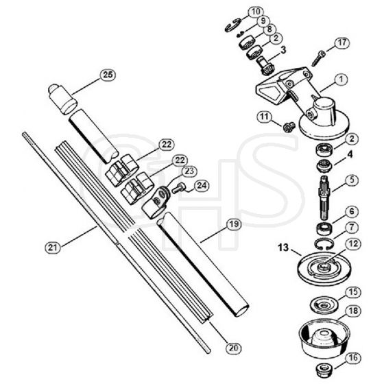 Genuine Stihl FS74 / M - FS 74: Gear head, Drive tube assembly