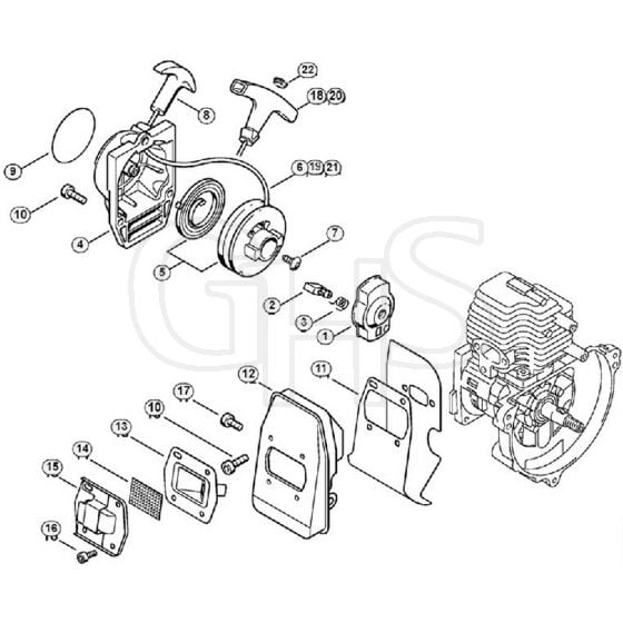 Genuine Stihl FS76 / B - Rewind starter, Muffler