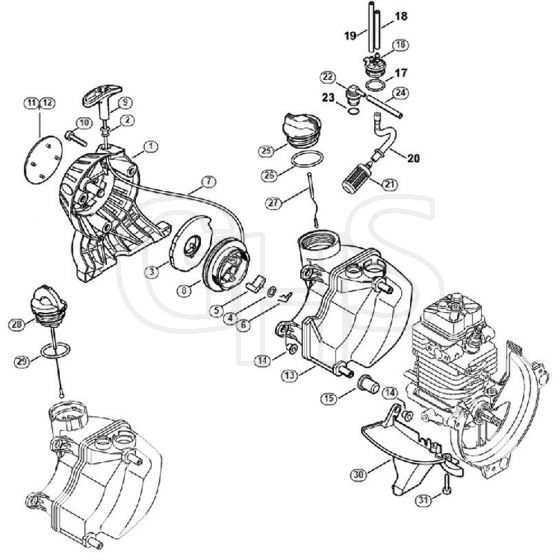 Genuine Stihl FS87 / C - Rewind starter, Fuel tank