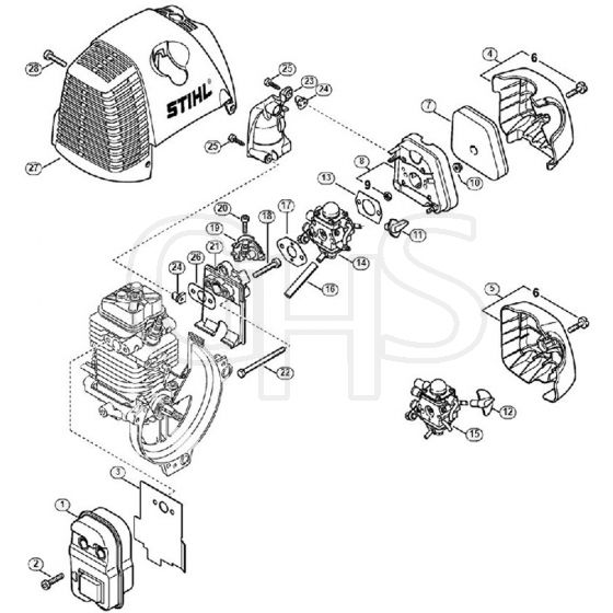 Genuine Stihl FS87 / D - Muffler, Air filter