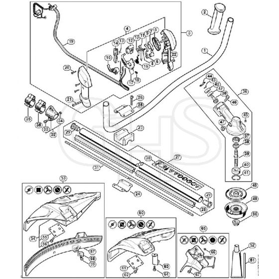 Genuine Stihl FS94 C-E / G - Bike handle, Drive tube assembly, Gear head from Serial number 516962085