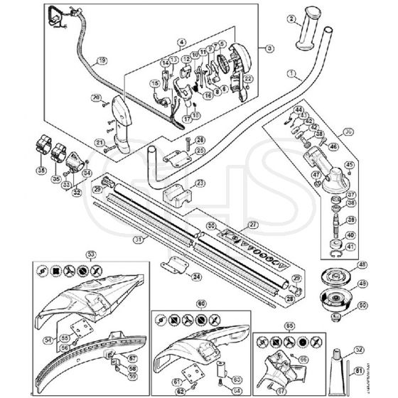 Genuine Stihl FS94 / G - Bike handle, Drive tube assembly, Gear head from Serial number 516962085