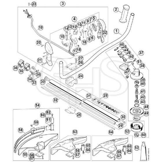 Genuine Stihl FS94 / H - Bike handle, Drive tube assembly, Gear head up to serial number 514309587