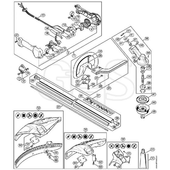 Genuine Stihl FS94 RC-E / E - Control handle, Drive tube assembly, Gear head from serial number 516962085