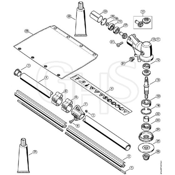 Genuine Stihl FT250 / O - Drive tube assembly, Gear head