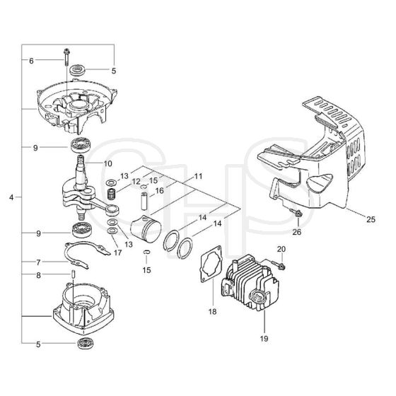 Cylinder, Crankcase, Piston (S/N 36008141 and after)