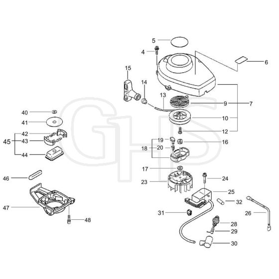 Starter, Magneto, Clutch (S/N 36008410 and before)