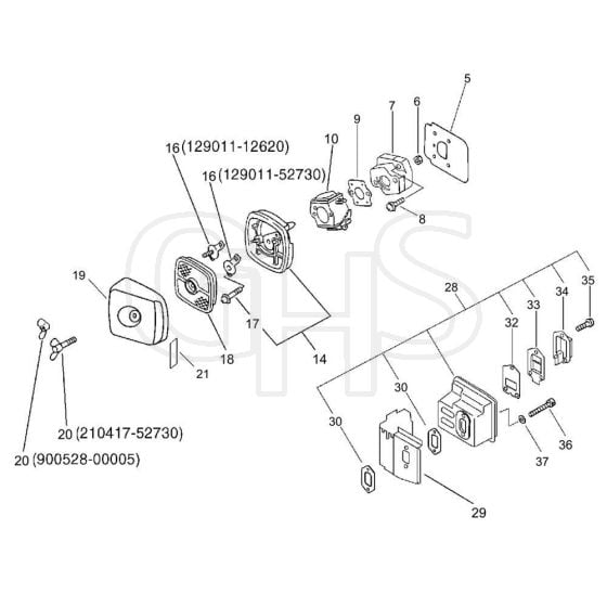 Air Cleaner, Muffler (S/N 36008410 and before)