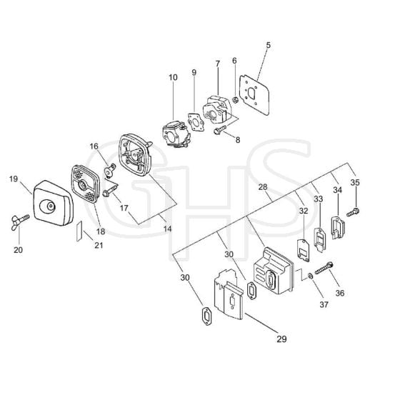 Air Cleaner, Muffler (S/N 36008411 and after)