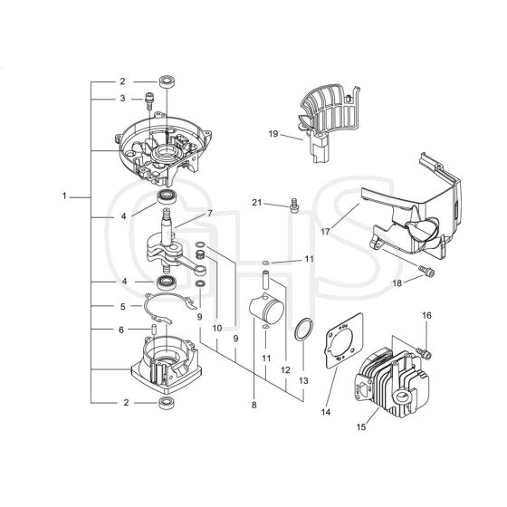 Cylinder, Crankcase, Piston