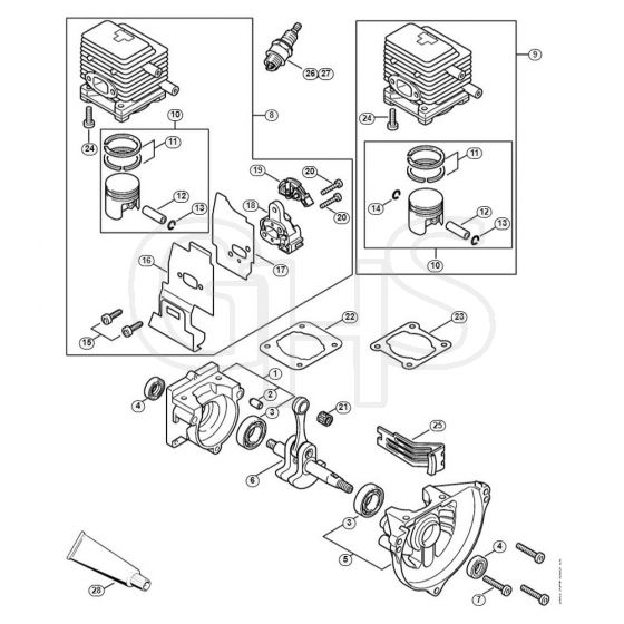 Genuine Stihl HL75 / A - Crankcase, Cylinder