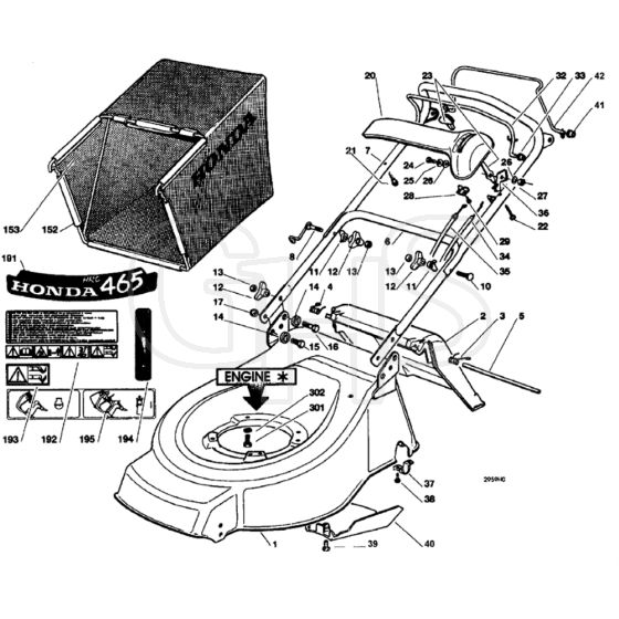 Honda HRG465SDI (1997) - SDI - MADF 8700001-8799999 Cutter Housing/Grass Bag Diagram