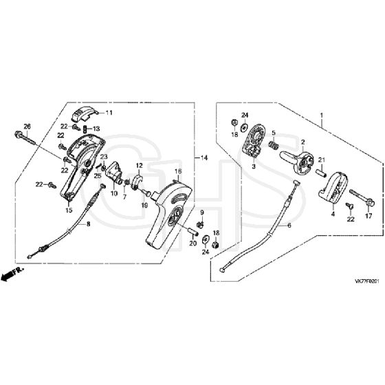 Honda HRX476C2 - VYEH -  Throttle Lever Diagram