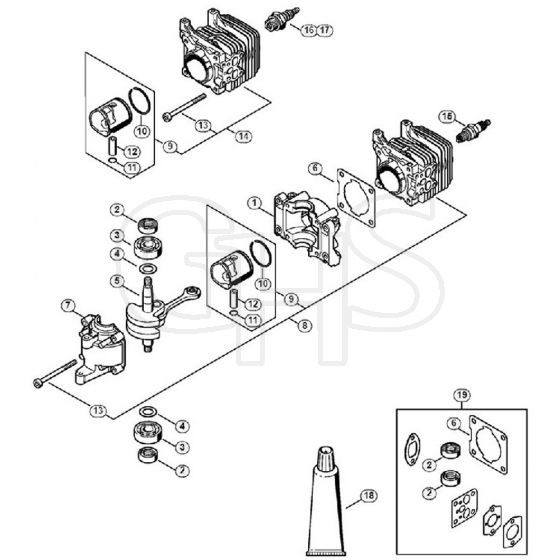 Genuine Stihl HS45 2-MIX / B - Crankcase, Cylinder 2-MIX