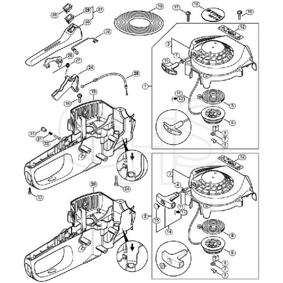 Genuine Stihl HS45 / H - Rewind Starter, Handle Housing