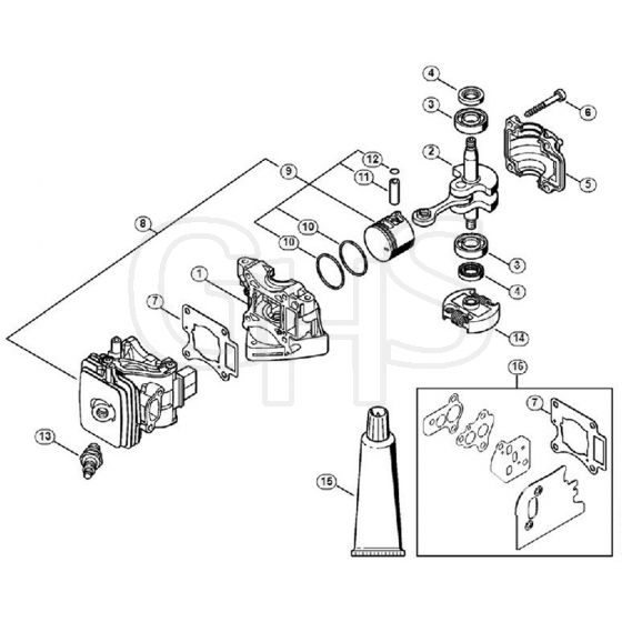 Genuine Stihl HS46 C-E / A - Crankcase, Cylinder, Clutch