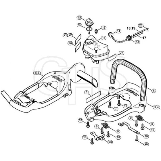 Genuine Stihl HS81 R / H - Handle Frame, Fuel Tank