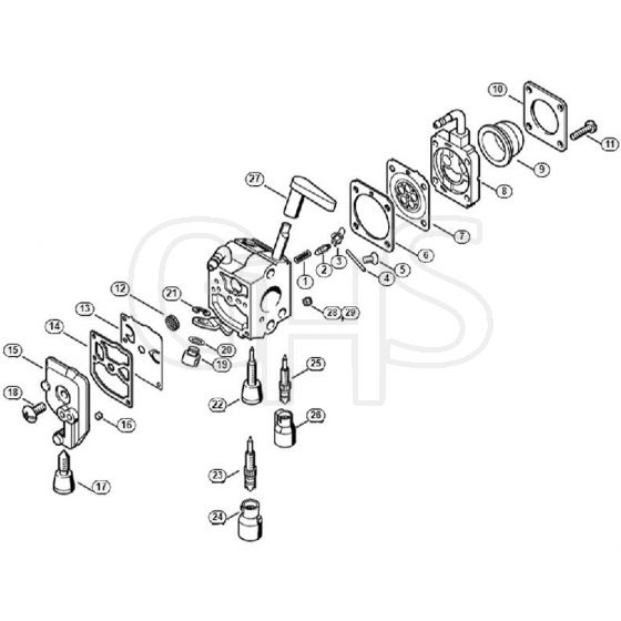 Genuine Stihl HS81 T / F - Carburetor C1Q-S225, -S218, -S196, -S197, -S105, -S111, -S115, -S116