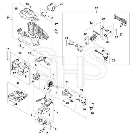 Stihl HTA 160.0 - Electric Motor, Motor Housing, Control Handle - Parts Diagram