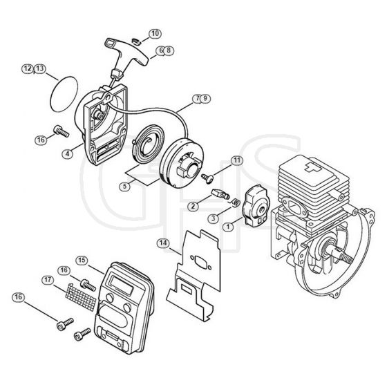 Genuine Stihl KW85 / B - Rewind starter, Muffler