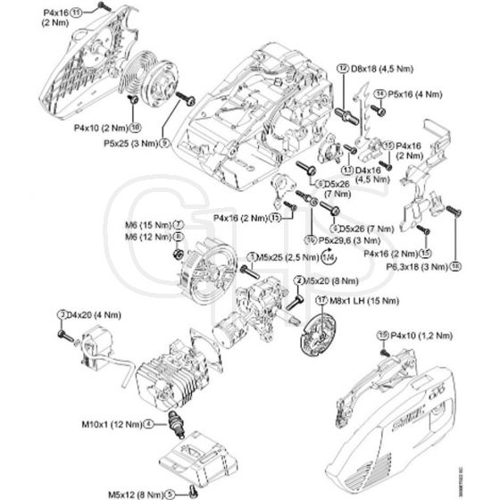 Genuine Stihl MS150 TC-E / L – Tightening torques