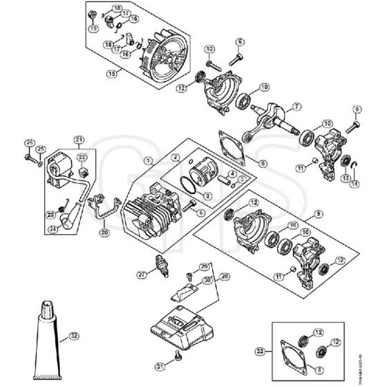 Genuine Stihl MS151 C-E / A - Cylinder with piston, Ignition system