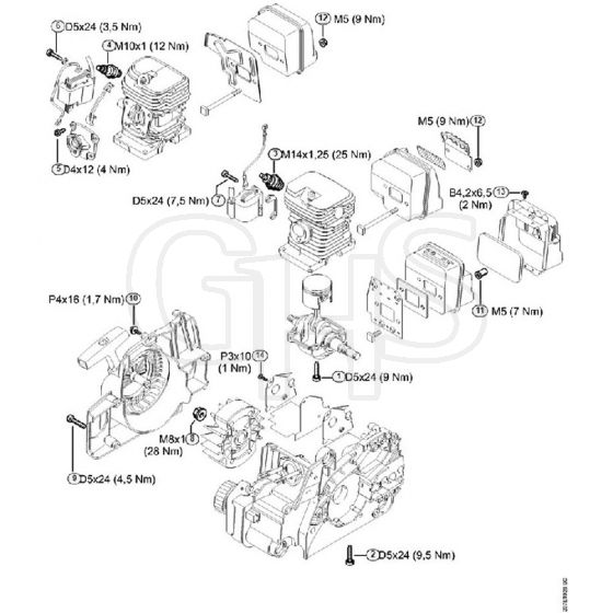 Genuine Stihl MS170 2-MIX / T - Tightening torques