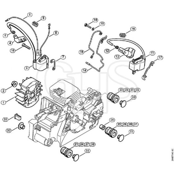 Genuine Stihl MS180 2-MIX / G - Ignition System, AV System