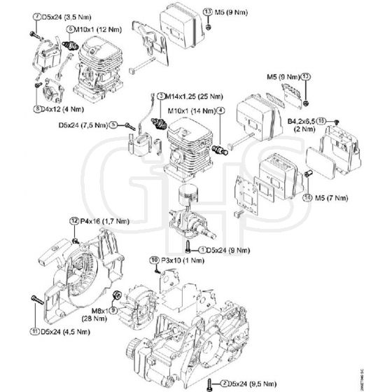 Genuine Stihl MS180 2-MIX / U - Tightening Torques