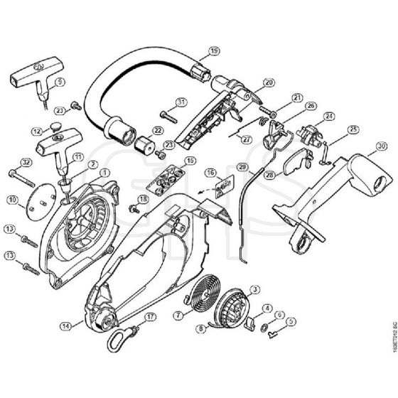 Genuine Stihl MS191 T / E – Fan housing, Handlebar