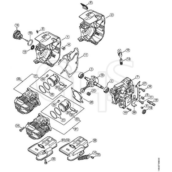 Genuine Stihl MS201 / A - Crankcase, Cylinder, Muffler
