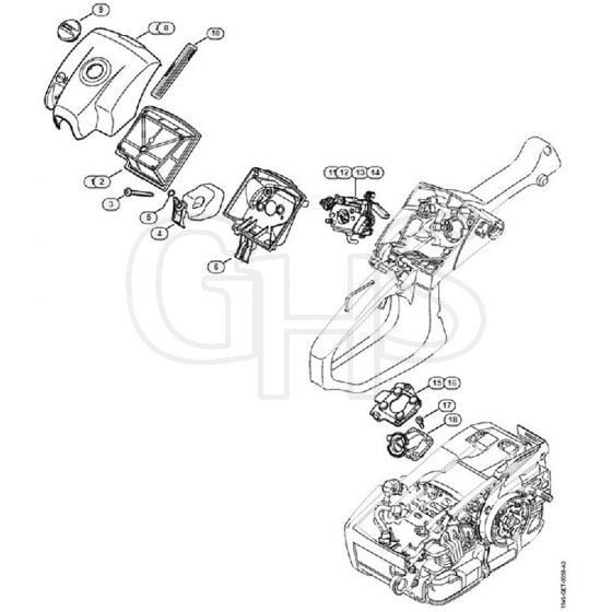 Genuine Stihl MS201 C-EM / L - Air filter, Carburetor box cover M-Tronic