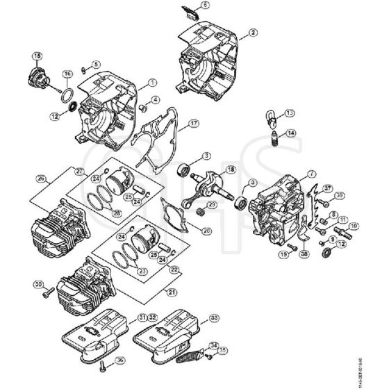 Genuine Stihl MS201 T / A - Crankcase, Cylinder, Muffler