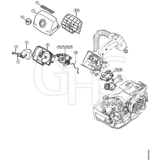 Genuine Stihl MS201 T / K - Air filter, Carburetor box cover