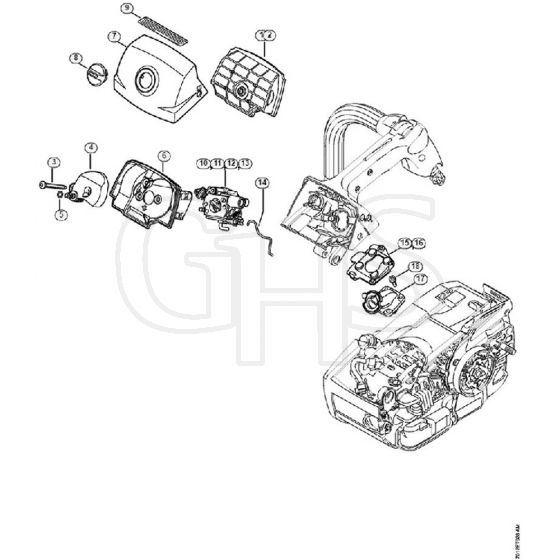 Genuine Stihl MS201 TC-E / K - Air filter, Carburetor box cover